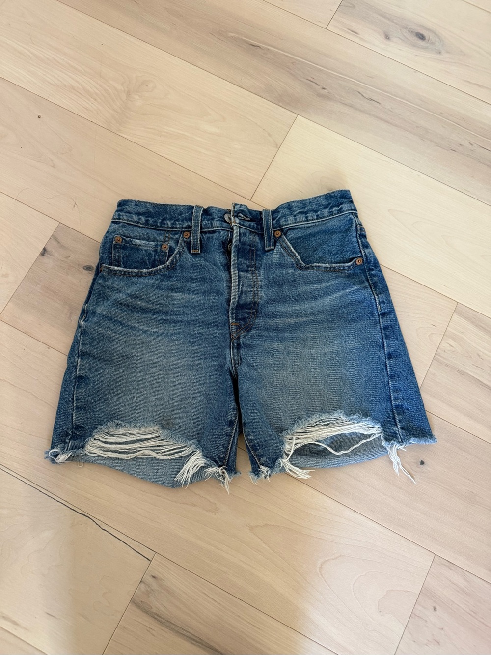Levi's Blue Distressed Cutoff Denim Shorts